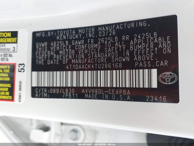Toyota CAMRY XSE 2026 4T1DAACK4TU286168 Image 9