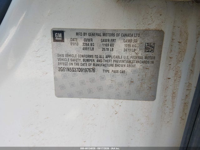 46124829 :رقم المزاد ، 2G61N5S37D9197676 vin ، 2013 Cadillac Xts Standard مزاد بيع