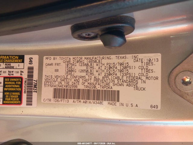 46124877 :رقم المزاد ، 5TFNX4CN4EX032996 vin ، 2014 Toyota Tacoma مزاد بيع