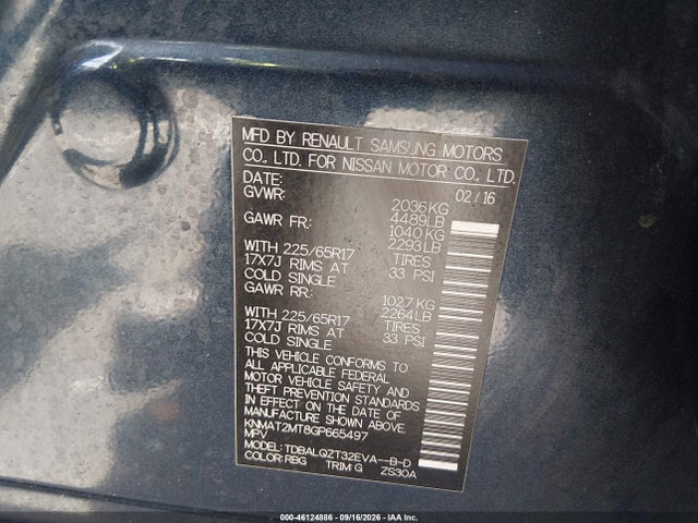KNMAT2MT8GP665497 Nissan ROGUE SV