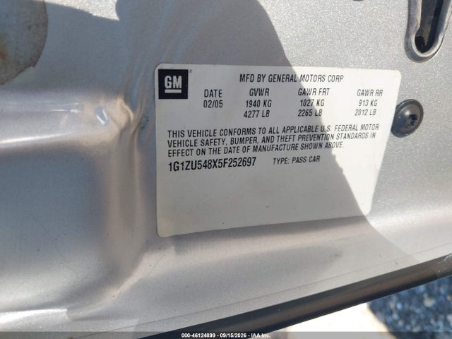 46124899 :رقم المزاد ، 1G1ZU548X5F252697 vin ، 2005 Chevrolet Malibu Lt مزاد بيع