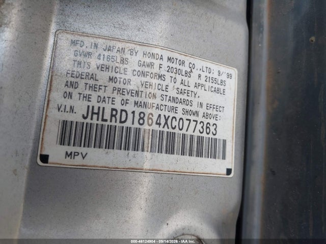 Продаж на аукціоні авто 1999 Honda Cr-v Ex, vin: JHLRD1864XC077363, номер лоту: 46124904