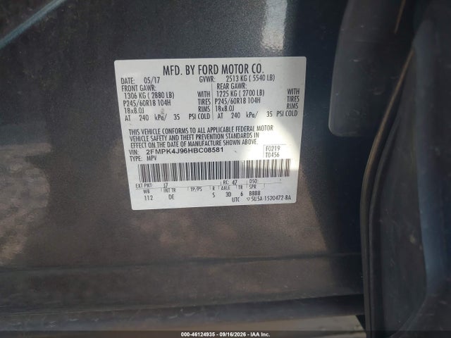 Aukcja sprzedaży 2017 Ford Edge Sel, vin: 2FMPK4J96HBC08581, numer aukcji: 46124935