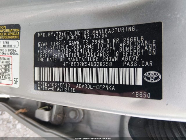 Aukcja sprzedaży 2004 Toyota Camry Le, vin: 4T1BE32K54U328258, numer aukcji: 46124955