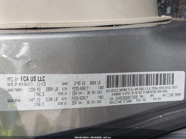 Aukcja sprzedaży 2016 Dodge Grand Caravan Se, vin: 2C4RDGBG6GR171835, numer aukcji: 46124970