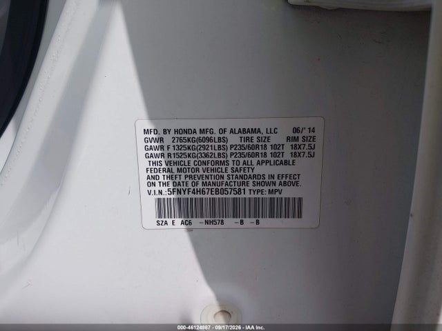 Aukcja sprzedaży 2014 Honda Pilot Ex-l, vin: 5FNYF4H67EB057581, numer aukcji: 46124987