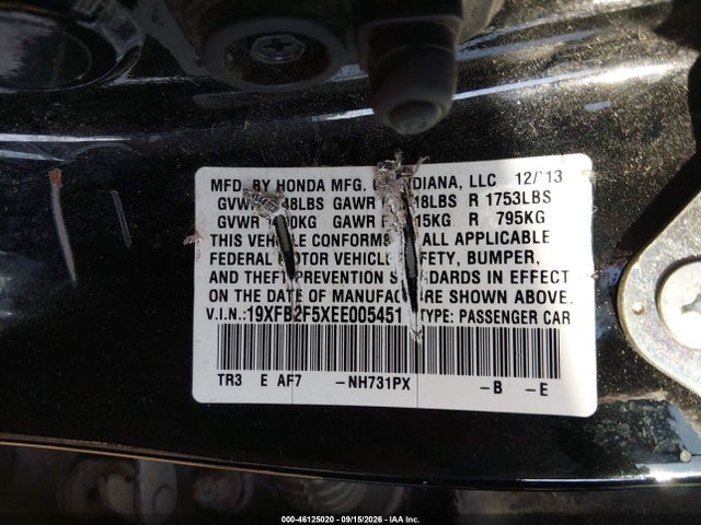 Aukcja sprzedaży 2014 Honda Civic Lx, vin: 19XFB2F5XEE005451, numer aukcji: 46125020
