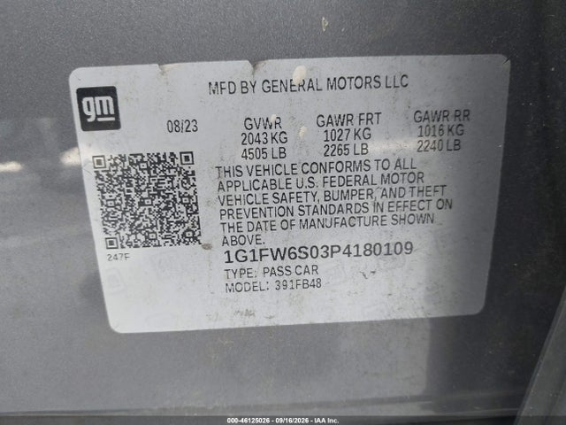 Aukcja sprzedaży 2023 Chevrolet Bolt Ev Fwd 1lt, vin: 1G1FW6S03P4180109, numer aukcji: 46125026