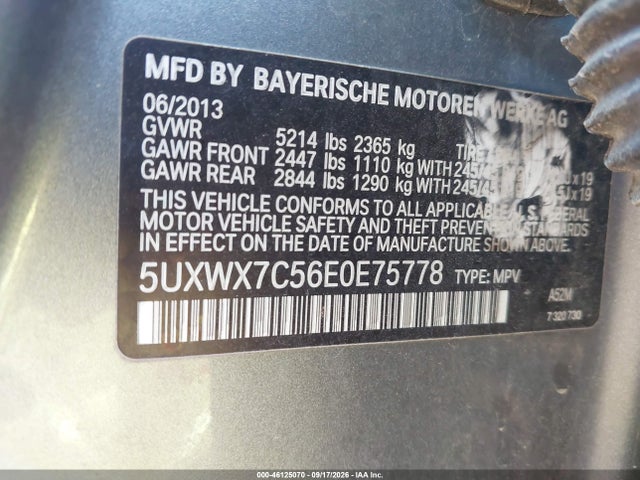 2014 Bmw X3 Xdrive35i მანქანა იყიდება აუქციონზე, vin: 5UXWX7C56E0E75778, აუქციონის ნომერი: 46125070