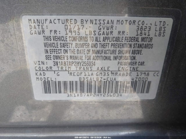 Aukcja sprzedaży 2017 Nissan Sentra S, vin: 3N1AB7AP2HY256034, numer aukcji: 46125074
