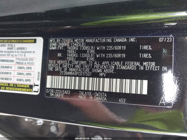 2023 Lexus Rx 350 მანქანა იყიდება აუქციონზე, vin: 2T2BAMBA9PC017507, აუქციონის ნომერი: 46125129