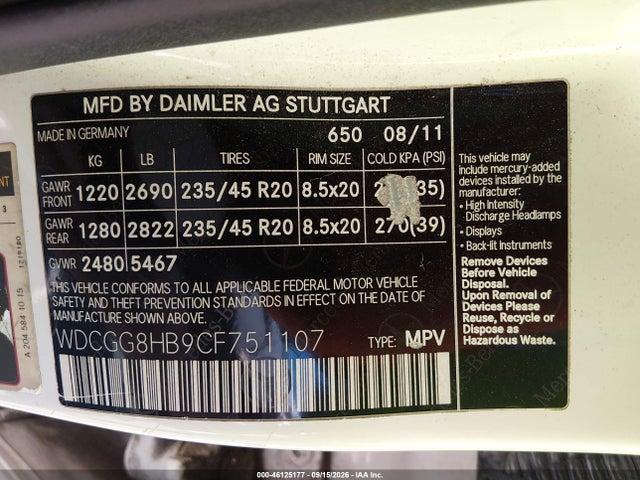 Продажа на аукционе авто 2012 Mercedes-benz Glk 350 4matic, vin: WDCGG8HB9CF751107, номер лота: 46125177