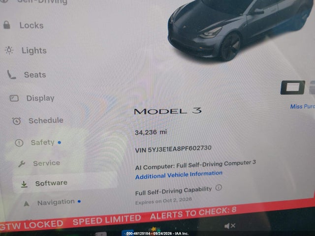 46125184 :رقم المزاد ، 5YJ3E1EA8PF602730 vin ، 2023 Tesla Model 3 Rear-wheel Drive مزاد بيع