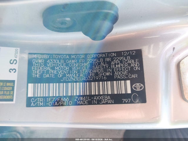 Auction sale of the 2013 Toyota Prius V Two, vin: JTDZN3EU4D3219716, lot number: 46125185