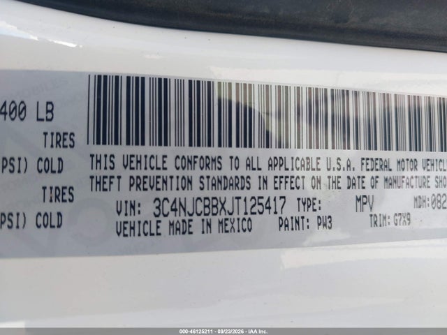 Aukcja sprzedaży 2018 Jeep Compass Latitude, vin: 3C4NJCBBXJT125417, numer aukcji: 46125211