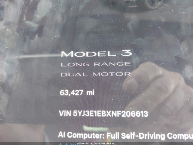 Продажа на аукционе авто 2022 Tesla Model 3 Long Range Dual Motor All-wheel Drive, vin: 5YJ3E1EBXNF206613, номер лота: 46125216