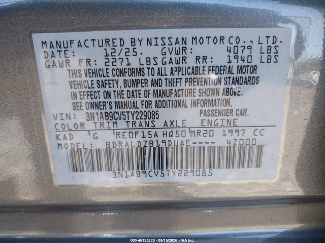 46125228 :رقم المزاد ، 3N1AB9CV5TY229085 vin ، 2026 Nissan Sentra Sv مزاد بيع