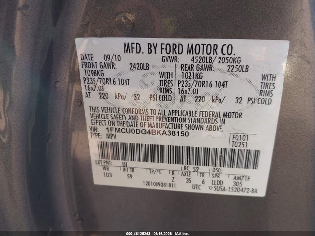 Aukcja sprzedaży 2011 Ford Escape Xlt, vin: 1FMCU0DG4BKA38150, numer aukcji: 46125243