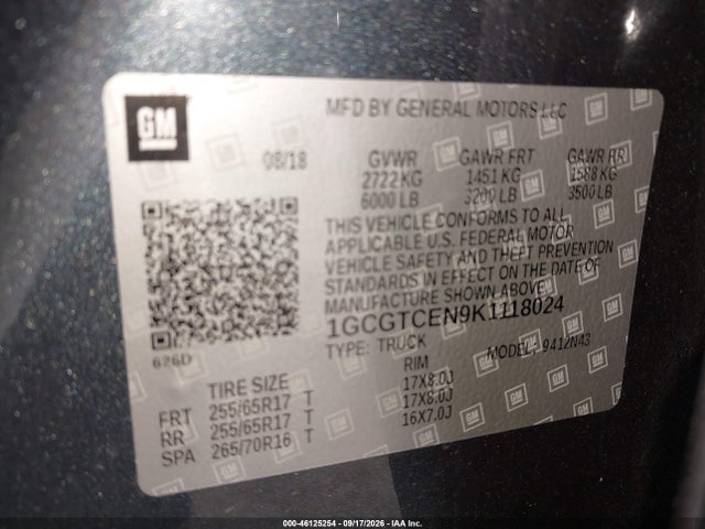 Aukcja sprzedaży 2019 Chevrolet Colorado Lt, vin: 1GCGTCEN9K1118024, numer aukcji: 46125254