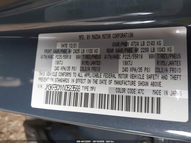 2022 Mazda Cx-5 2.5 S Carbon Edition მანქანა იყიდება აუქციონზე, vin: JM3KFBCMXN0523588, აუქციონის ნომერი: 46125267
