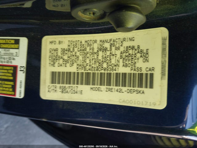 Aukcja sprzedaży 2013 Toyota Corolla S, vin: 5YFBU4EE0DP093641, numer aukcji: 46125295