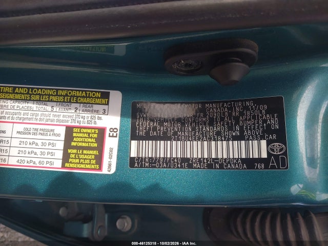 46125318 :رقم المزاد ، 2T1BU4EE2AC318475 vin ، 2010 Toyota Corolla Le مزاد بيع