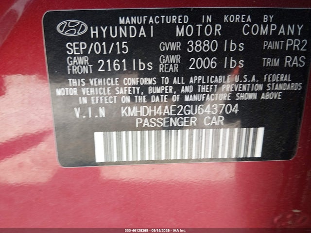 Aukcja sprzedaży 2016 Hyundai Elantra Se, vin: KMHDH4AE2GU643704, numer aukcji: 46125368