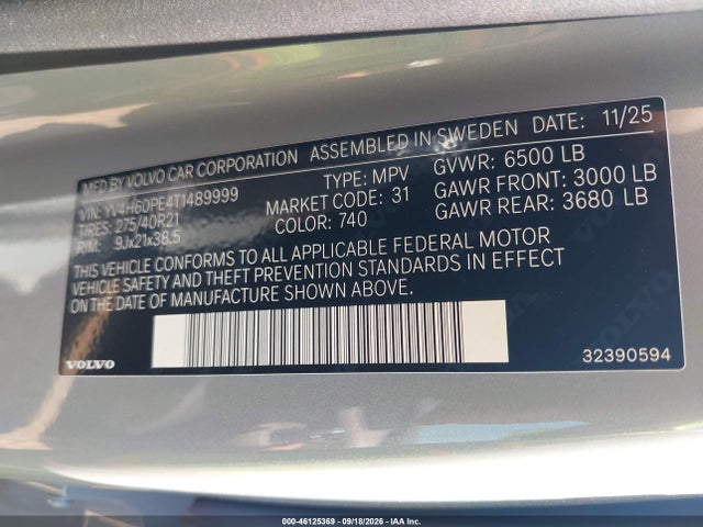 Продажа на аукционе авто 2026 Volvo Xc90 Plug-in Hybrid Plus, T8 Awd, Electric/gasoline, Bright, 7 Seats, vin: YV4H60PE4T1489999, номер лота: 46125369