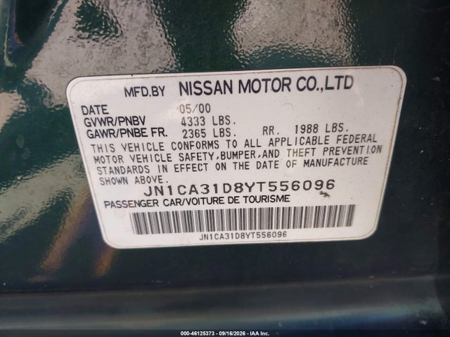 46125373 :رقم المزاد ، JN1CA31D8YT556096 vin ، 2000 Nissan Maxima Gle/gxe/se مزاد بيع