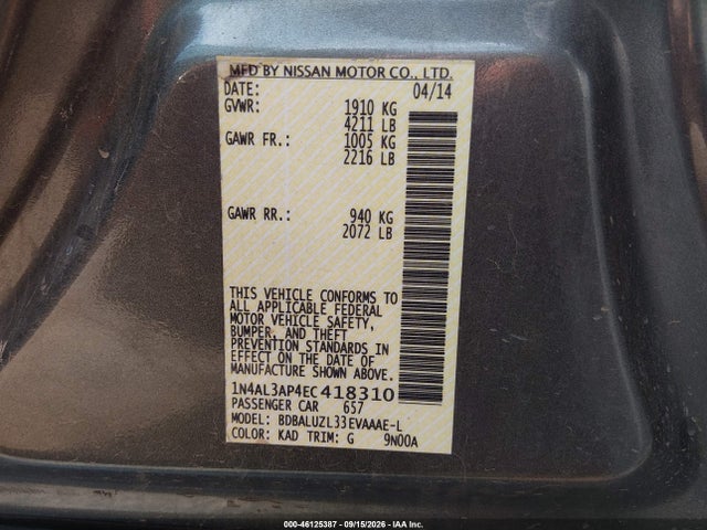 Nissan Altima 2.5 Sv 2014 1N4AL3AP4EC418310 Image 9