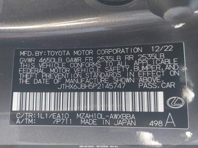 Aukcja sprzedaży 2023 Lexus Ux 250h, vin: JTHX6JBH5P2145747, numer aukcji: 46125421