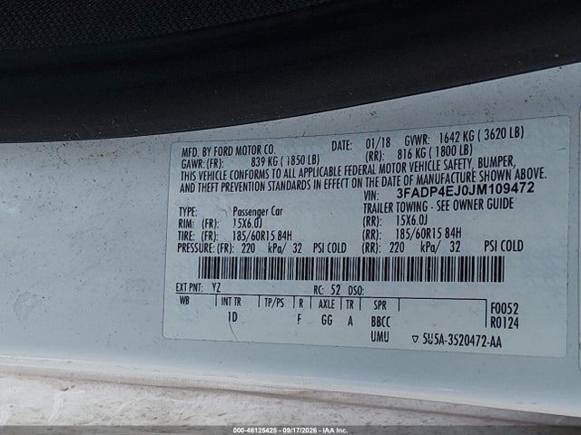 Aukcja sprzedaży 2018 Ford Fiesta Se, vin: 3FADP4EJ0JM109472, numer aukcji: 46125425