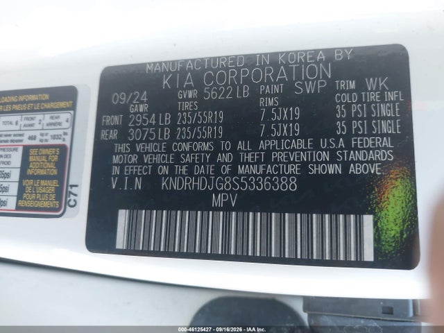 Aukcja sprzedaży 2025 Kia Sorento Hybrid Ex, vin: KNDRHDJG8S5336388, numer aukcji: 46125427