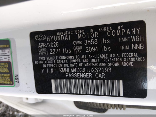 Продажа на аукционе авто 2026 Hyundai Elantra Sel Sport, vin: KMHLM4DGXTU232193, номер лота: 46125440