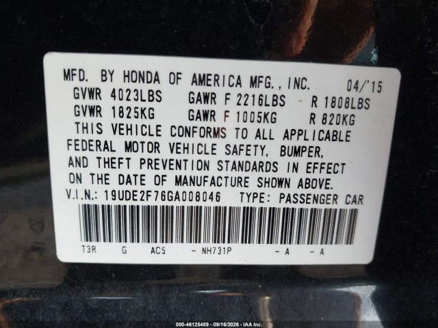 Auction sale of the 2016 Acura Ilx Premium Package/technology Plus Package, vin: 19UDE2F76GA008046, lot number: 46125489