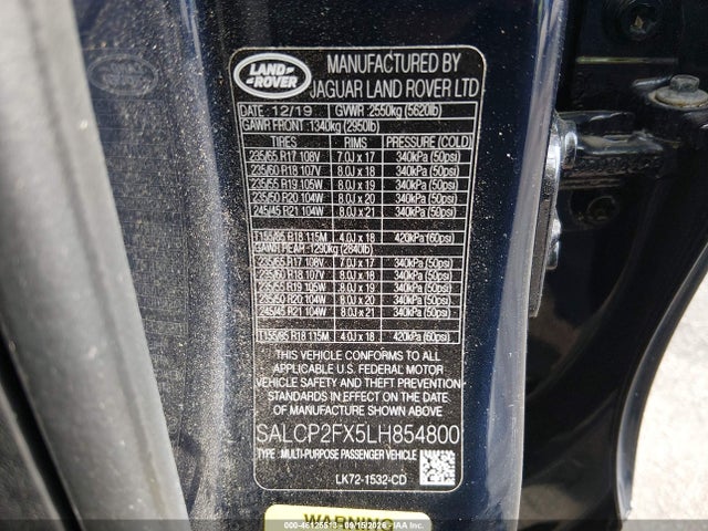 46125513 :رقم المزاد ، SALCP2FX5LH854800 vin ، 2020 Land Rover Discovery Sport Se مزاد بيع