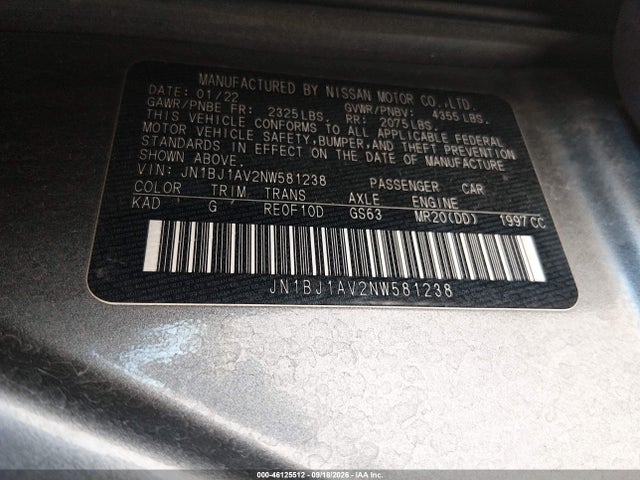 Продажа на аукционе авто 2022 Nissan Rogue Sport S Fwd Xtronic Cvt, vin: JN1BJ1AV2NW581238, номер лота: 46125512