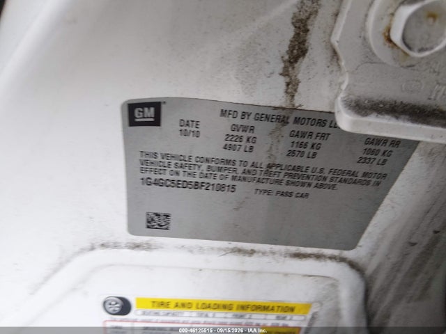 2011 Buick Lacrosse Cxl მანქანა იყიდება აუქციონზე, vin: 1G4GC5ED5BF210815, აუქციონის ნომერი: 46125515