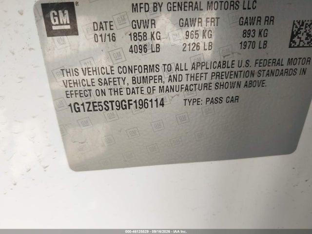 46125529 :رقم المزاد ، 1G1ZE5ST9GF196114 vin ، 2016 Chevrolet Malibu 1lt مزاد بيع