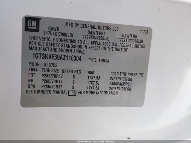 Продаж на аукціоні авто 2010 Gmc Sierra 1500 Sle, vin: 1GTSKVE39AZ110304, номер лоту: 46125537