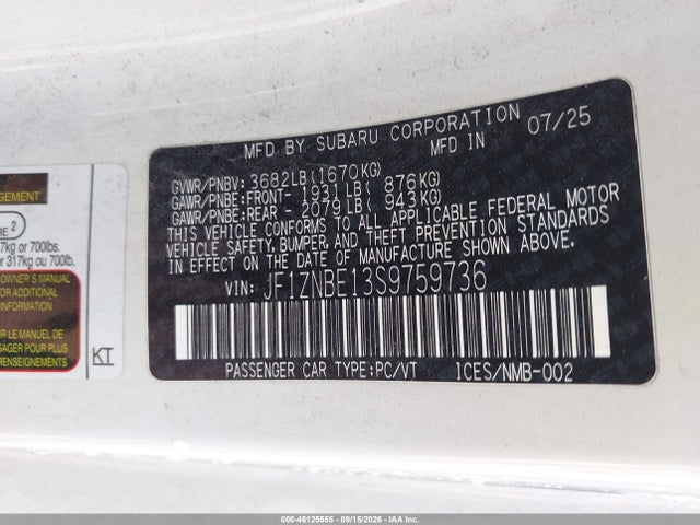 Продаж на аукціоні авто 2025 Toyota Gr86 Premium, vin: JF1ZNBE13S9759736, номер лоту: 46125555