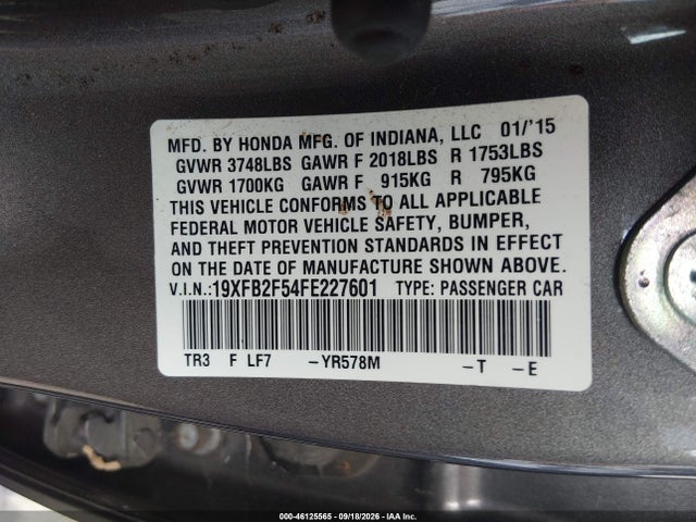 Honda Civic Lx 2015 19XFB2F54FE227601 Image 9