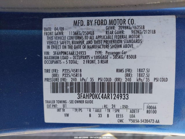 Продаж на аукціоні авто 2010 Ford Fusion Sport, vin: 3FAHP0KC4AR124933, номер лоту: 46125566