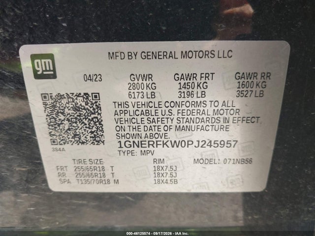 46125574 :رقم المزاد ، 1GNERFKW0PJ245957 vin ، 2023 Chevrolet Traverse Fwd Ls مزاد بيع