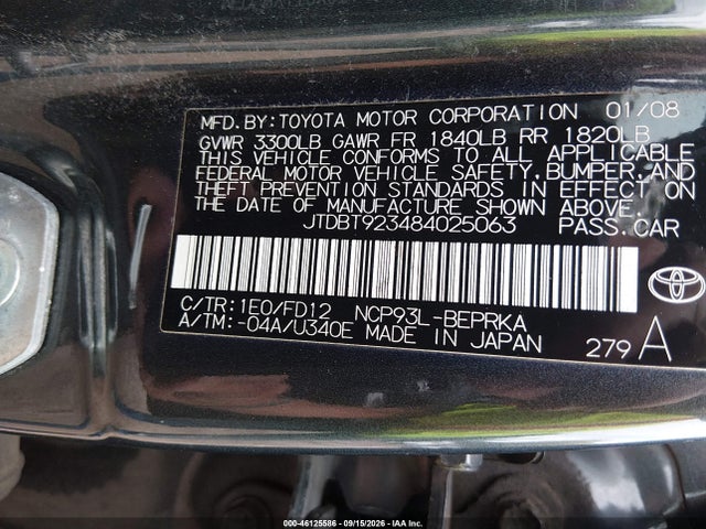 Продаж на аукціоні авто 2008 Toyota Yaris, vin: JTDBT923484025063, номер лоту: 46125586