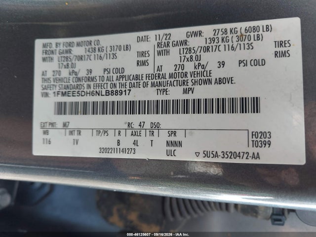 Продаж на аукціоні авто 2022 Ford Bronco Badlands, vin: 1FMEE5DH6NLB88917, номер лоту: 46125607