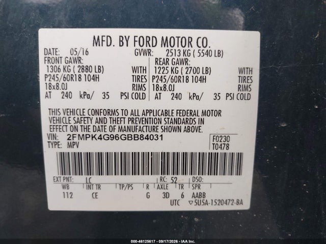 Aukcja sprzedaży 2016 Ford Edge Se, vin: 2FMPK4G96GBB84031, numer aukcji: 46125617