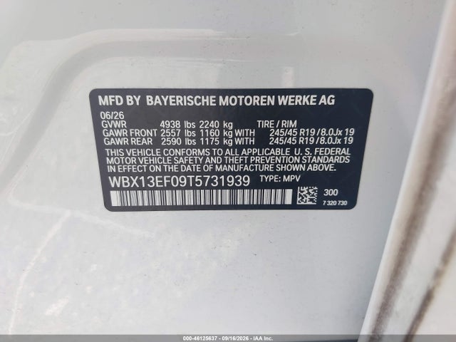 Aukcja sprzedaży 2026 Bmw X1 M35i, vin: WBX13EF09T5731939, numer aukcji: 46125637