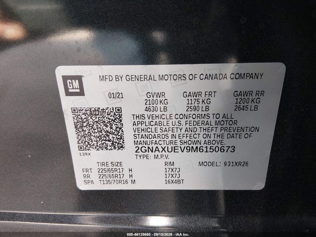 2GNAXUEV9M6150673 Chevrolet Equinox Awd Lt