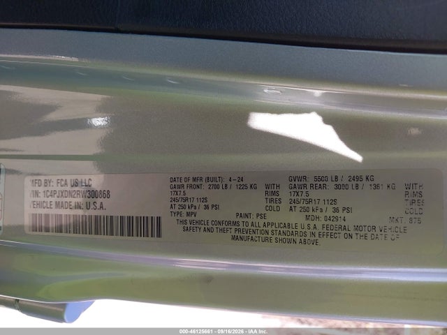 Aukcja sprzedaży 2024 Jeep Wrangler 4-door Sport S 4x4, vin: 1C4PJXDN2RW300868, numer aukcji: 46125661